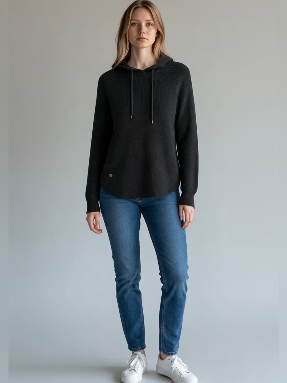 Ralph Lauren Black Waffle-Knit Hooded Pullover